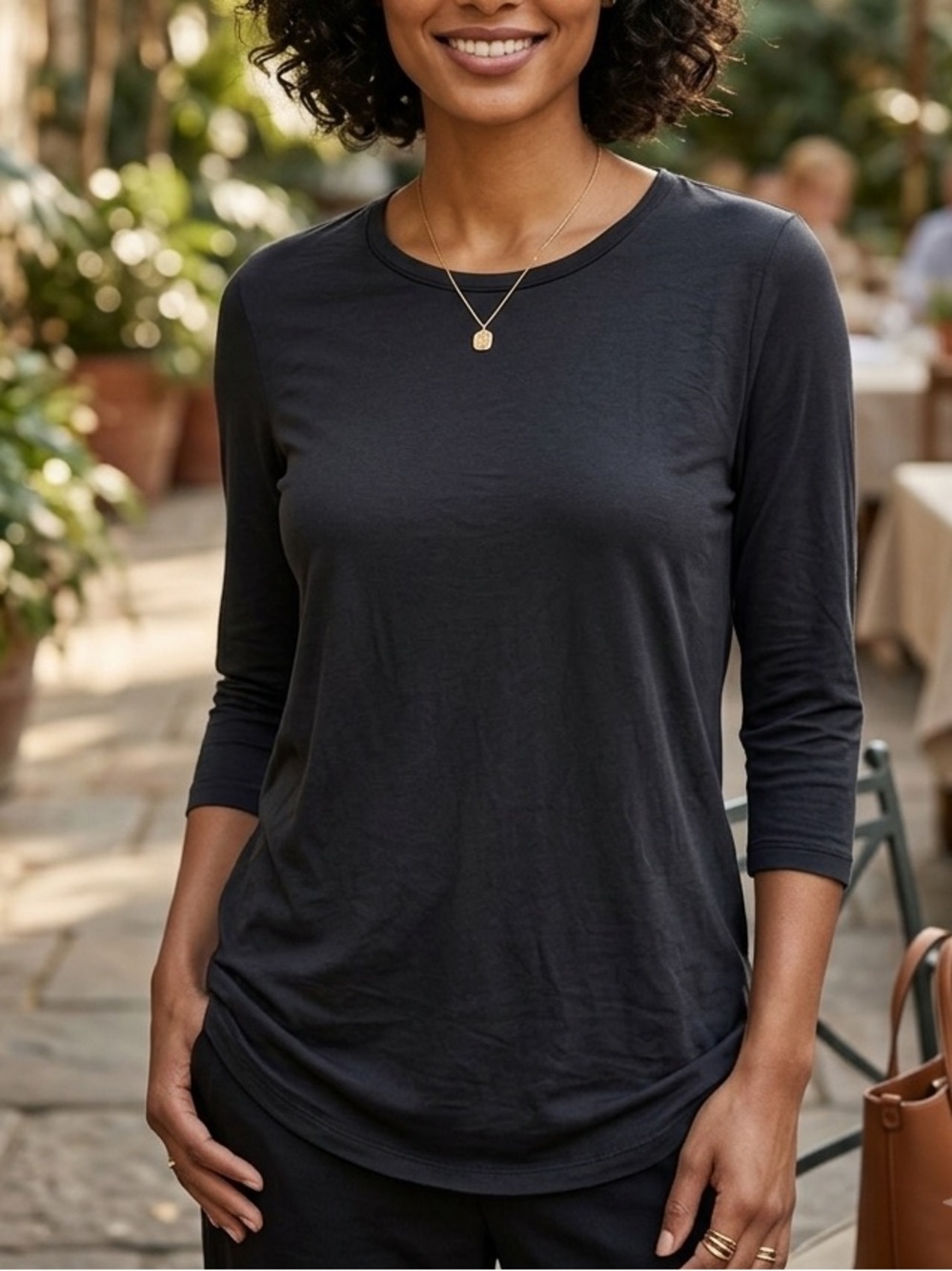 Eileen Fisher Black Scoop-Neck Long Sleeve Tee